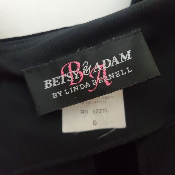 Vtg Betsy & Adam Halter Dress 6 Black Velvet Ruffle Maxi Pink Trim Whimsigoth - Picture 10 of 12